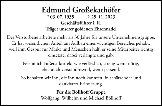 Traueranzeige von Edmund Großekathöfer von Neue Westfälische