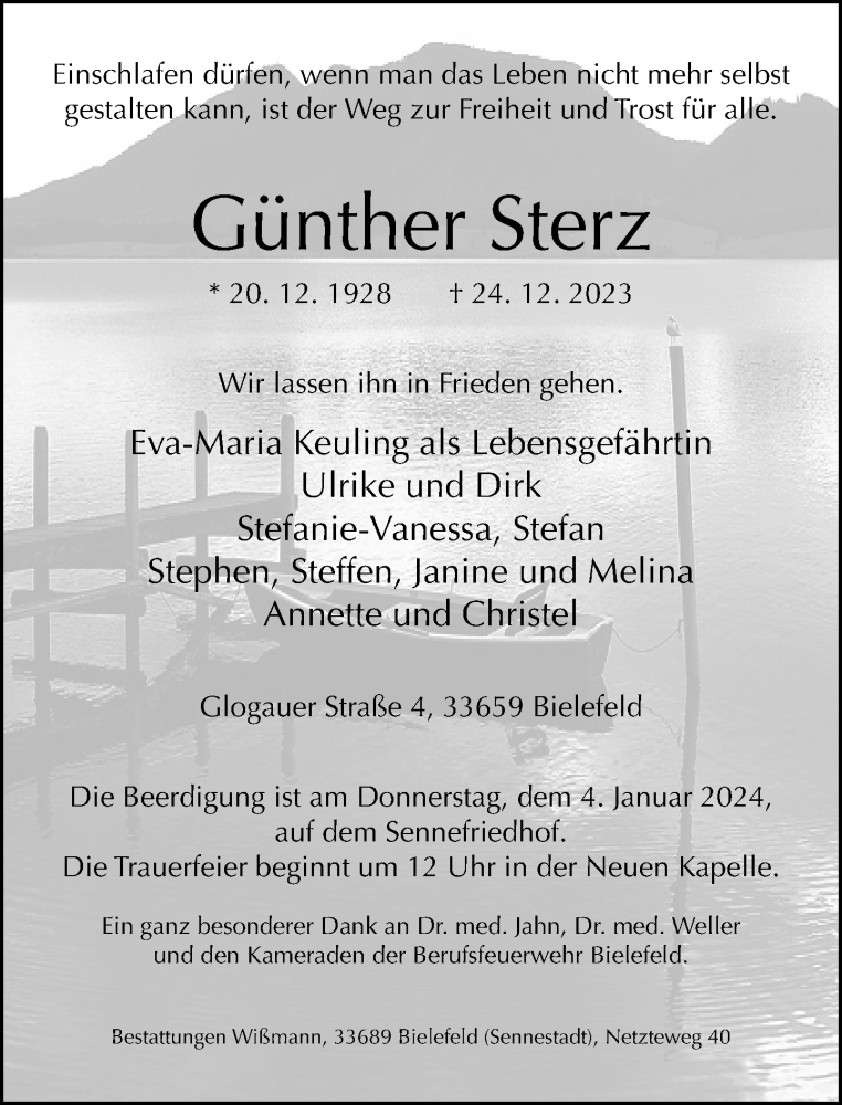  Traueranzeige für Günther Sterz vom 30.12.2023 aus Neue Westfälische