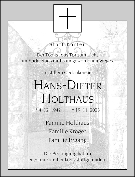 Traueranzeige von Hans-Dieter HoltHaus von Neue Westfälische