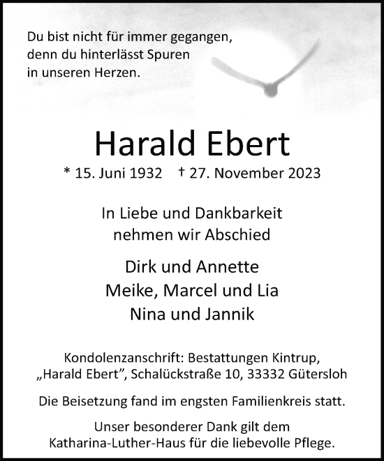 Traueranzeige von Harald Ebert von Neue Westfälische