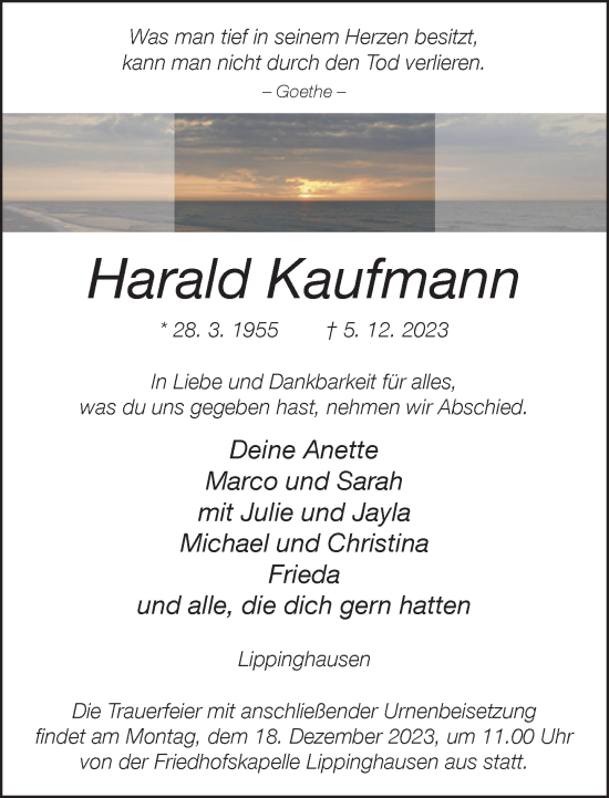 Traueranzeige von Harald Kaufmann von Neue Westfälische