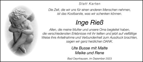 Traueranzeige von Inge Rieß von Neue Westfälische