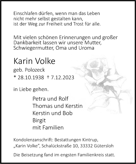 Traueranzeige von Karin Volke von Neue Westfälische