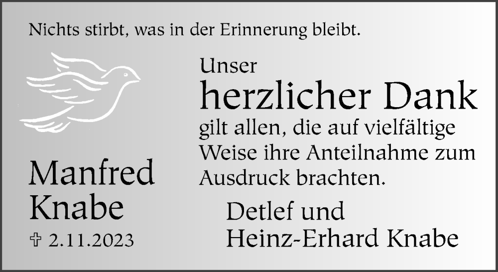 Traueranzeige für Manfred Knabe vom 02.12.2023 aus Neue Westfälische