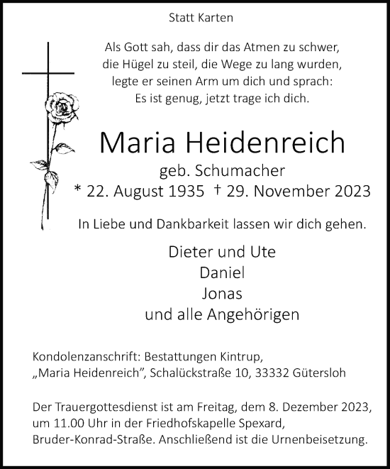 Traueranzeige von Maria Heidenreich von Neue Westfälische