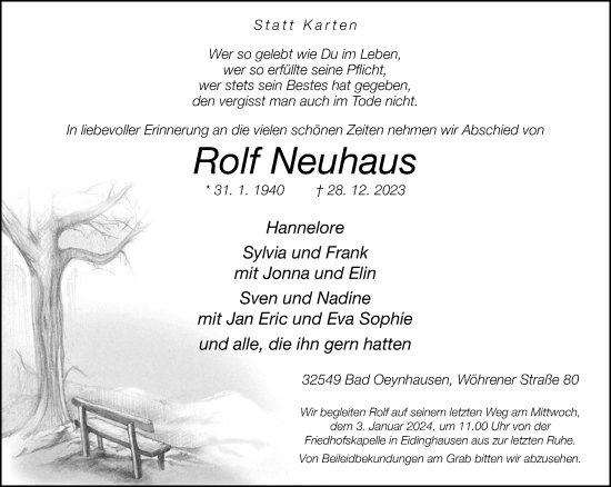 Traueranzeige von Rolf Neuhaus von Neue Westfälische