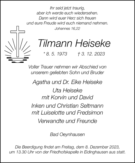 Traueranzeige von Tilmann Heiseke von Neue Westfälische