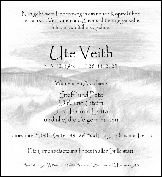 Traueranzeige von Ute Veith von Neue Westfälische
