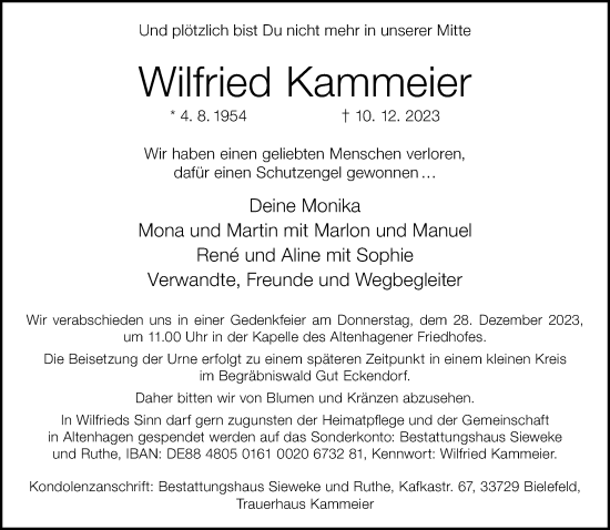 Traueranzeige von Wilfried Kammeier von Neue Westfälische