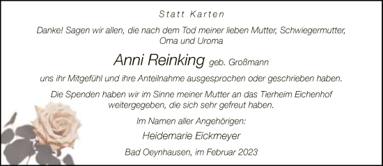 Traueranzeige von Anni Reinking von Neue Westfälische