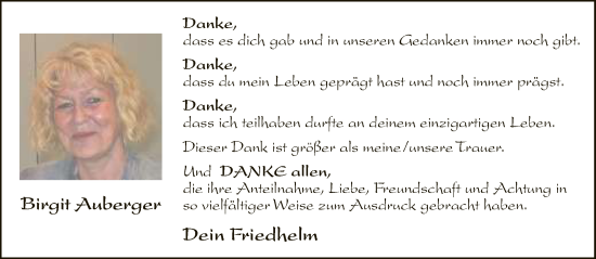 Traueranzeige von Birgit Auberger von Neue Westfälische