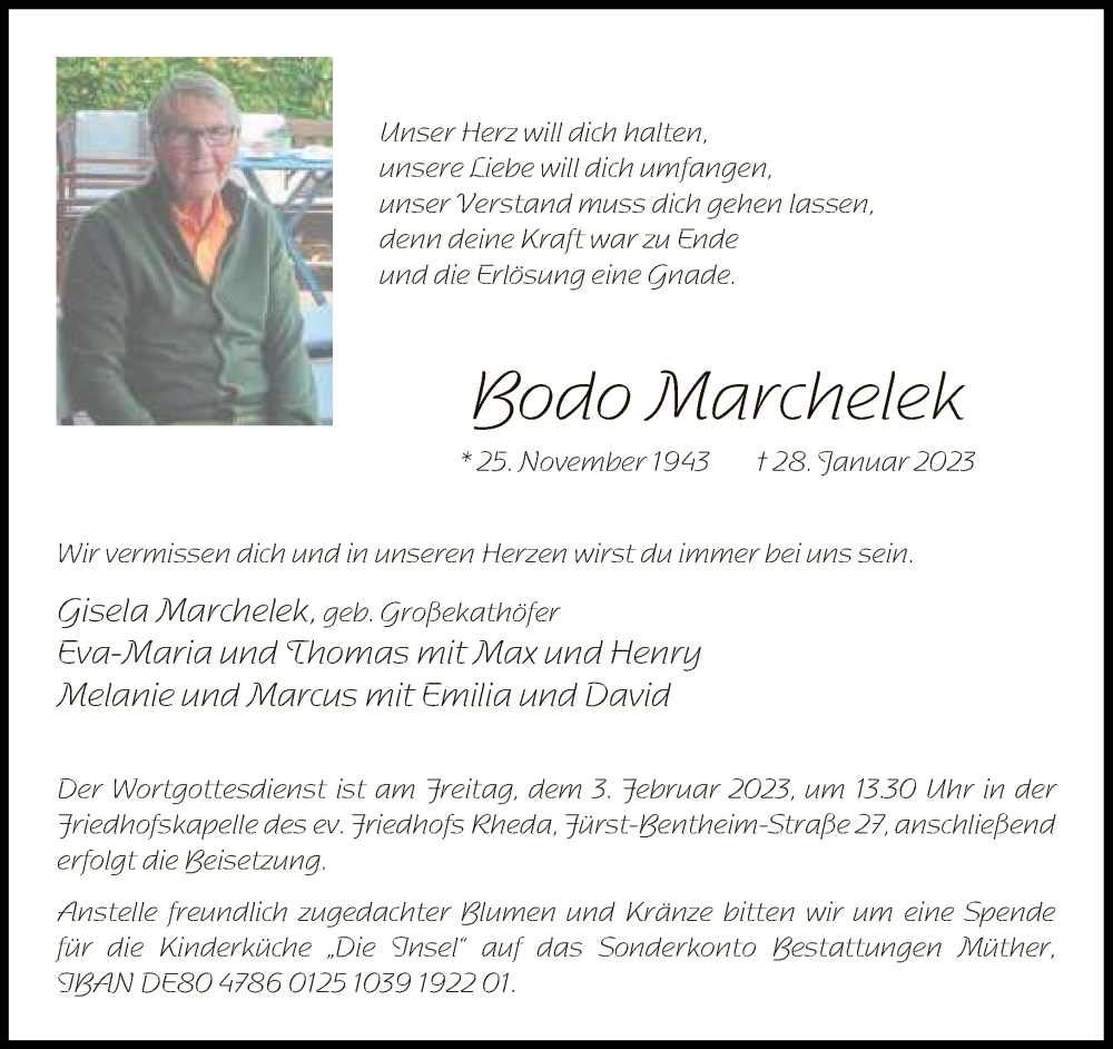  Traueranzeige für Bodo Marchelek vom 01.02.2023 aus Neue Westfälische