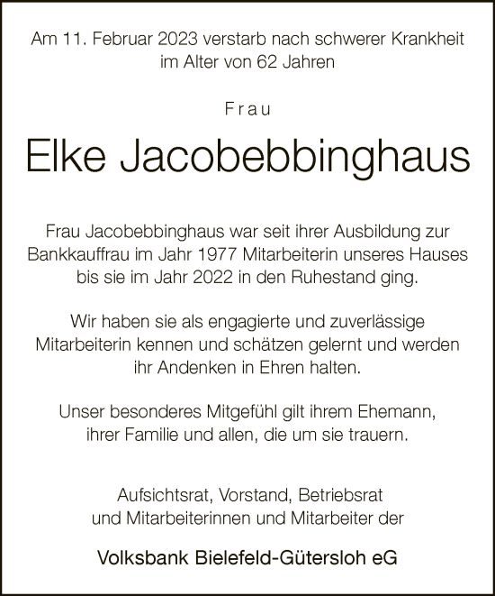 Traueranzeige von Elke Jacobebbinghaus von Neue Westfälische