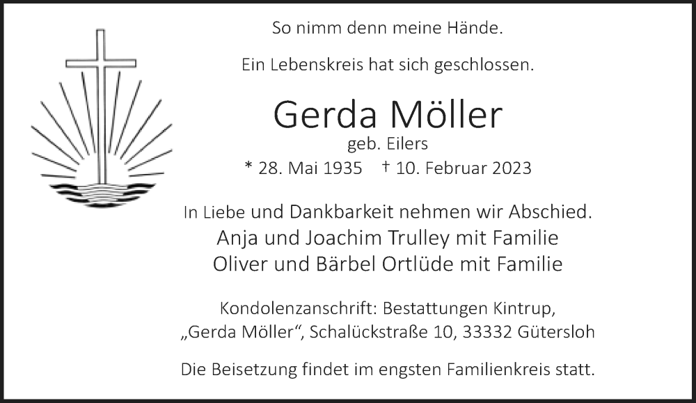  Traueranzeige für Gerda Möller vom 18.02.2023 aus Neue Westfälische
