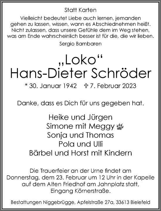 Traueranzeige von Hans-Dieter Schröder von Neue Westfälische