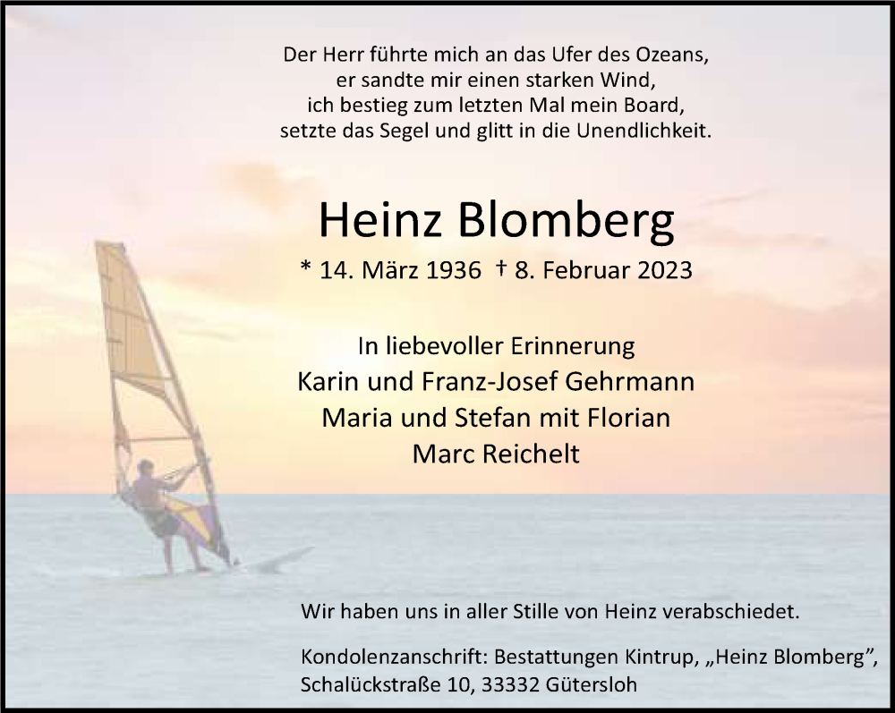  Traueranzeige für Heinz Blomberg vom 25.02.2023 aus Neue Westfälische