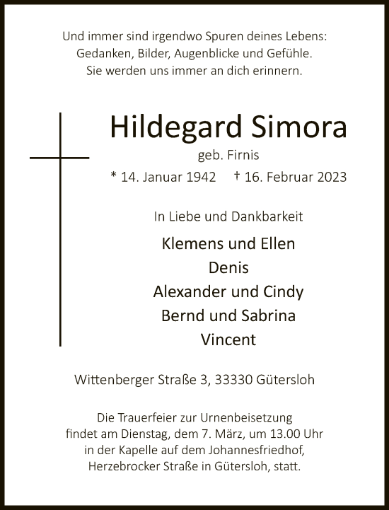 Traueranzeige von Hildegard Simora von Neue Westfälische