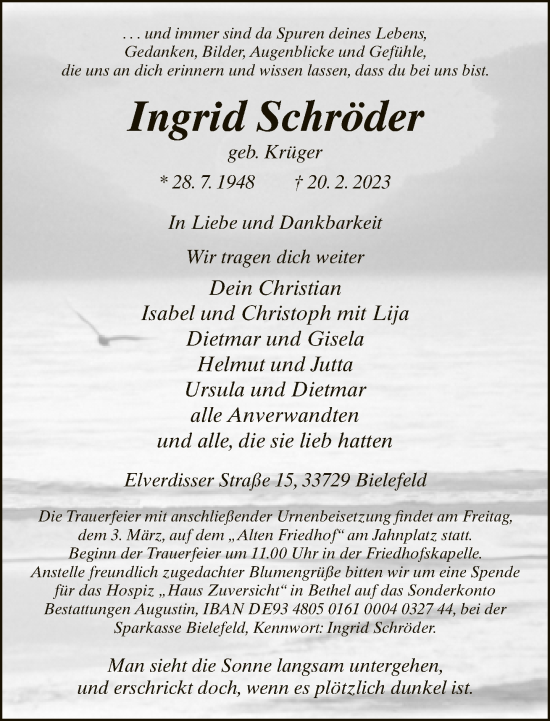 Traueranzeige von Ingrid Schröder von Neue Westfälische