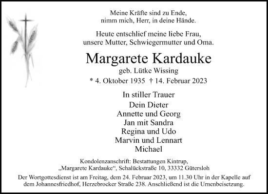 Traueranzeige von Margarete Kardauke von Neue Westfälische