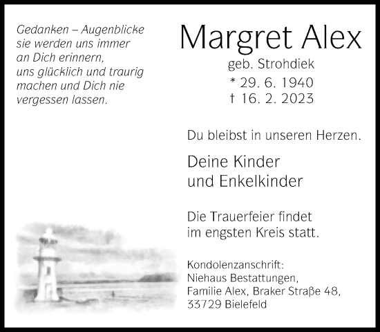 Traueranzeige von Margret Alex von Neue Westfälische
