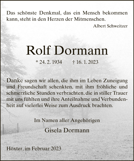 Traueranzeige von Rolf Dormann von Neue Westfälische