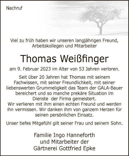 Traueranzeige von Thomas Weißfinger von Neue Westfälische