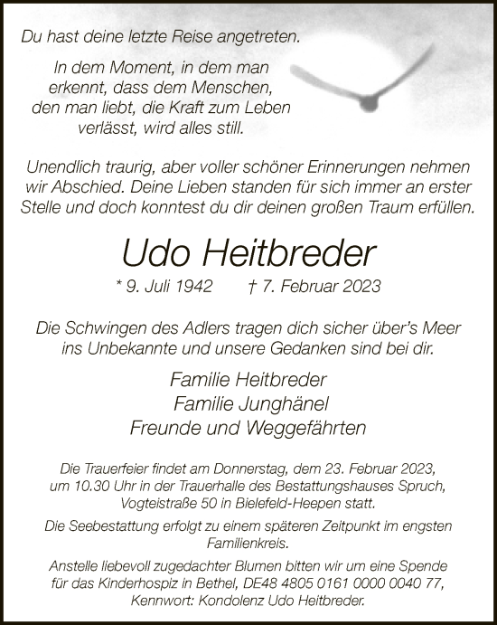Traueranzeige von Udo Heitbreder von Neue Westfälische