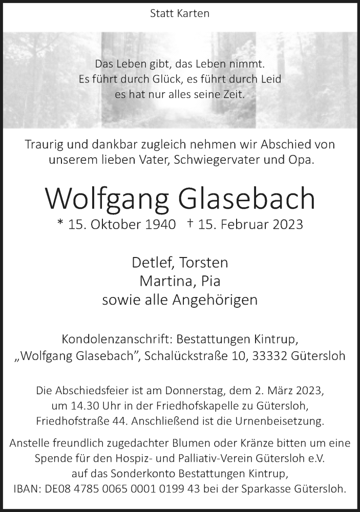  Traueranzeige für Wolfgang Glasebach vom 24.02.2023 aus Neue Westfälische