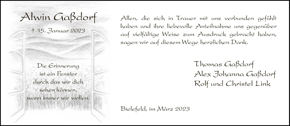  Traueranzeige für Alwin Gaßdorf vom 04.03.2023 aus Neue Westfälische