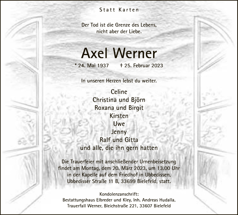  Traueranzeige für Axel Werner vom 04.03.2023 aus Neue Westfälische
