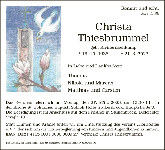 Traueranzeige von Christa Thiesbrummel von Neue Westfälische