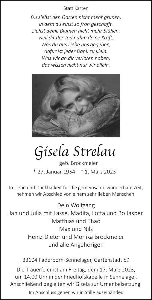 Traueranzeige von Gisela Strelau von Neue Westfälische