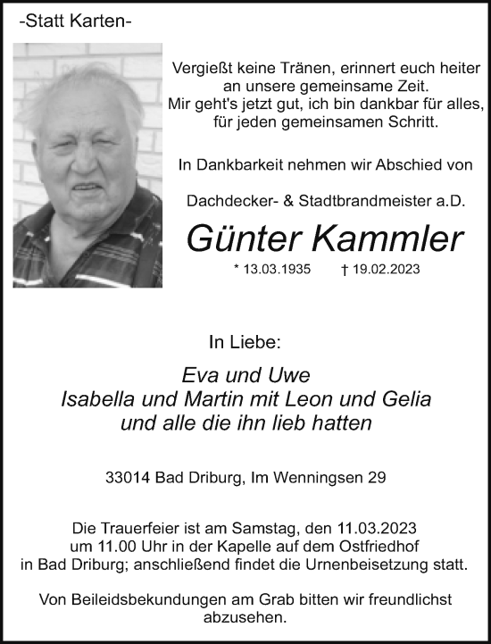 Traueranzeige von Günter Kammler von Neue Westfälische