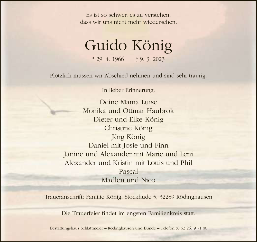  Traueranzeige für Guido König vom 18.03.2023 aus Neue Westfälische