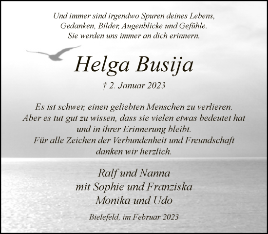 Traueranzeige von Helga Busija von Neue Westfälische