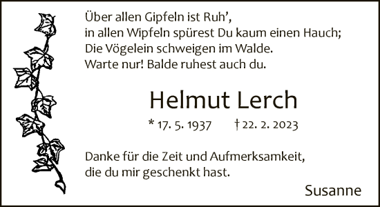 Traueranzeige von Helmut Lerch von Neue Westfälische