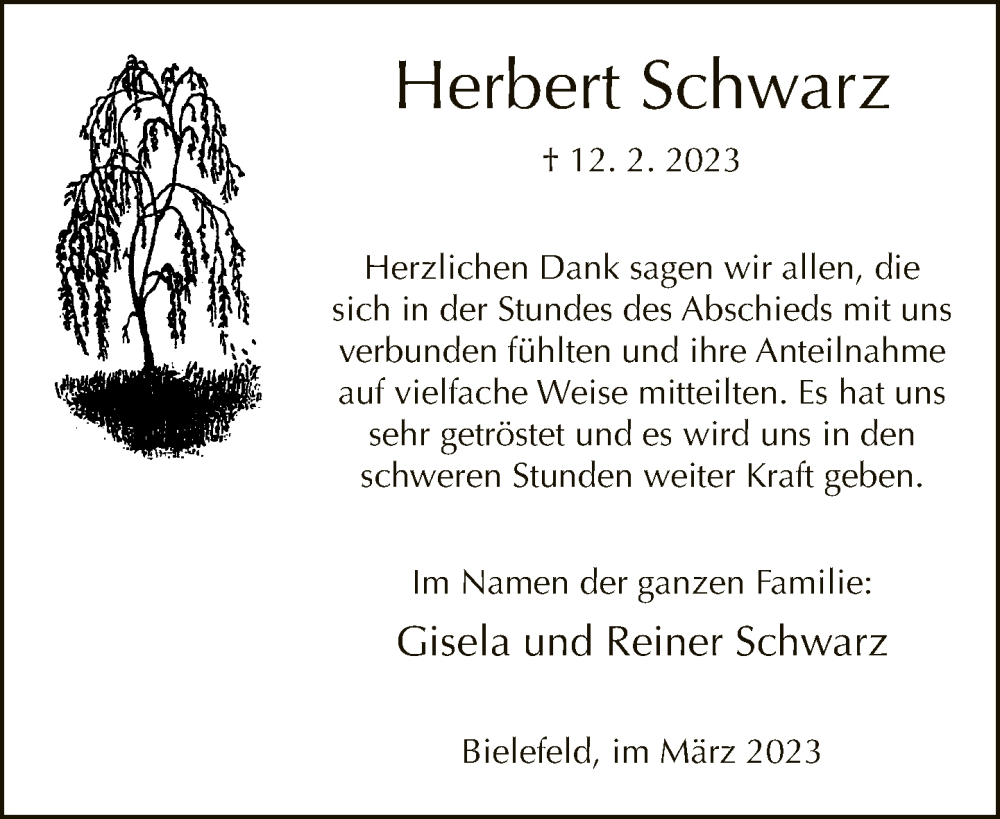  Traueranzeige für Herbert Schwarz vom 18.03.2023 aus Neue Westfälische