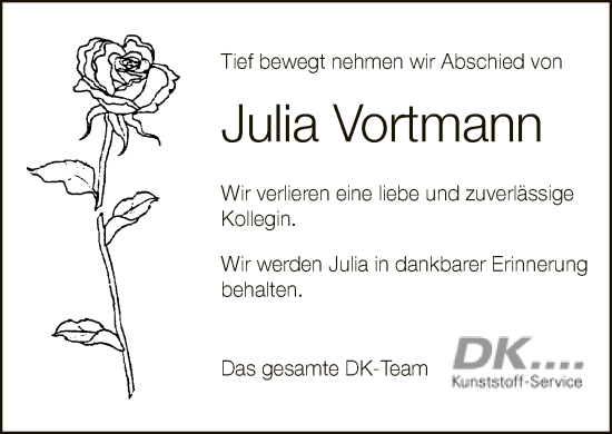 Traueranzeige von Julia Vortmann von Neue Westfälische