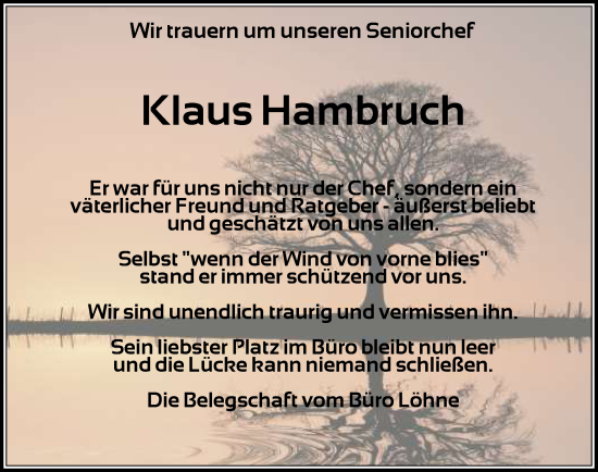 Traueranzeige von Klaus Hambruch von Neue Westfälische