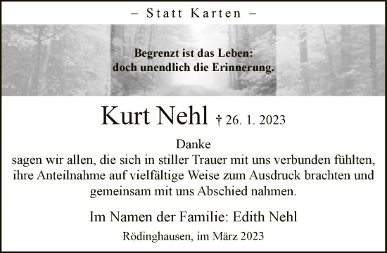 Traueranzeige von Kurt Nehl von Neue Westfälische