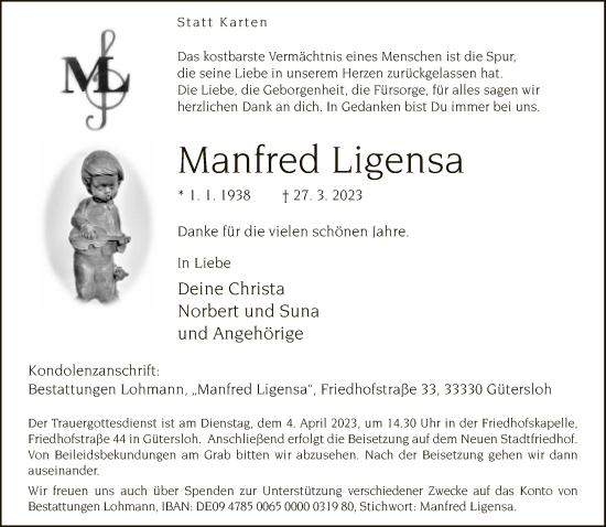 Traueranzeige von Manfred Ligensa von Neue Westfälische