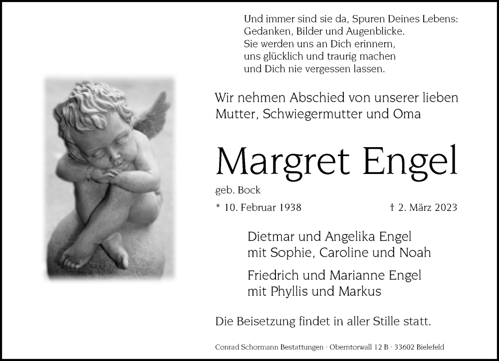  Traueranzeige für Margret Engel vom 04.03.2023 aus Neue Westfälische