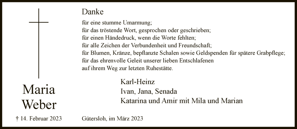  Traueranzeige für Maria Weber vom 25.03.2023 aus Neue Westfälische
