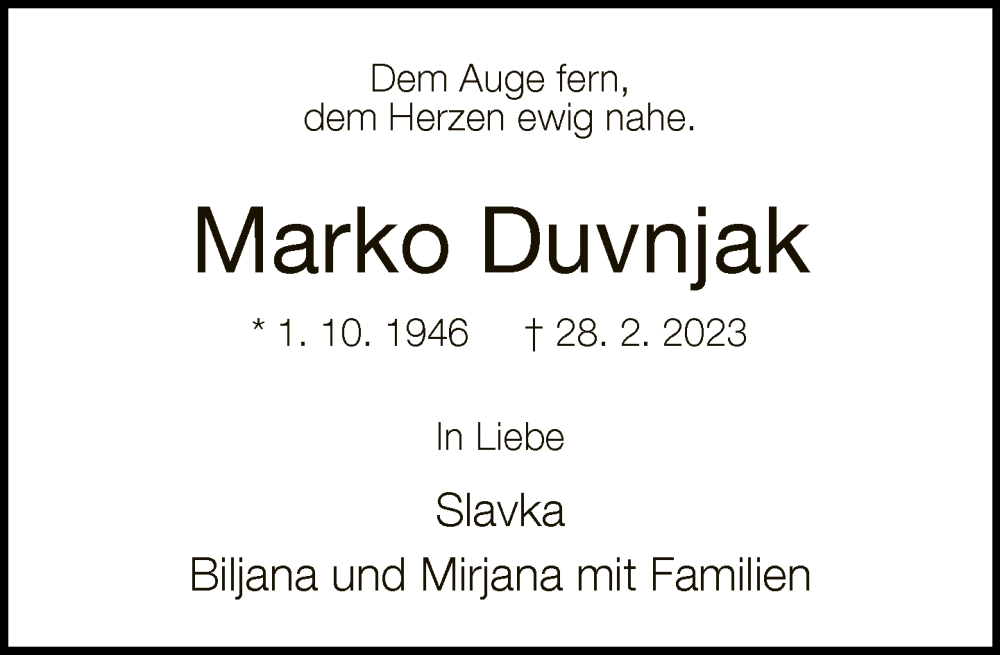  Traueranzeige für Marko Duvnjak vom 08.03.2023 aus Neue Westfälische