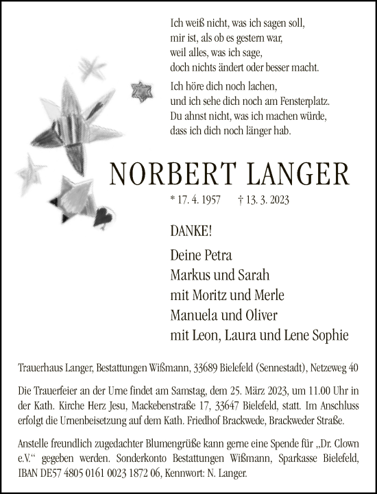 Traueranzeige von Norbert Langer von Neue Westfälische