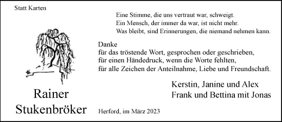 Traueranzeige von Rainer Stukenbröker von Neue Westfälische