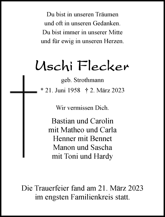 Traueranzeige von Utschi Flecker von Neue Westfälische