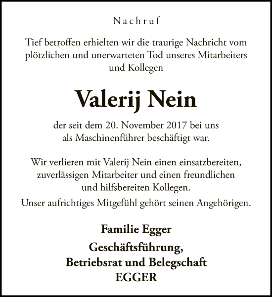 Traueranzeige von Valerij Nein von Neue Westfälische