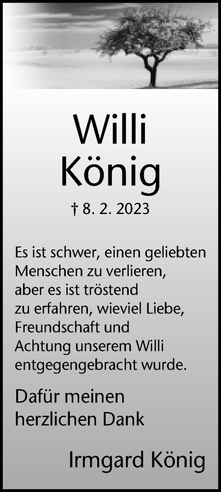 Traueranzeige von Willi König von Neue Westfälische
