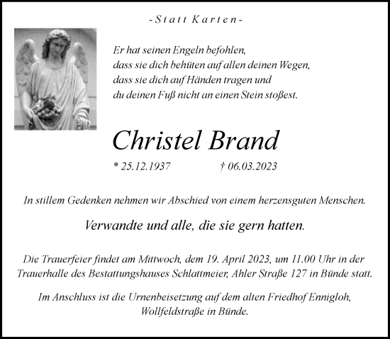 Traueranzeige von Christel Brand von Neue Westfälische